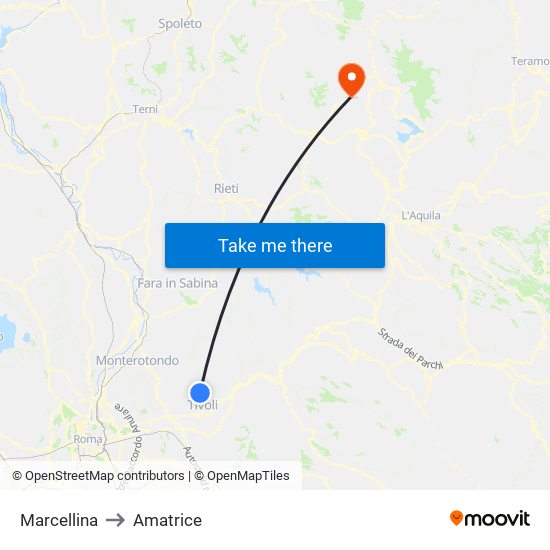 Marcellina to Amatrice map