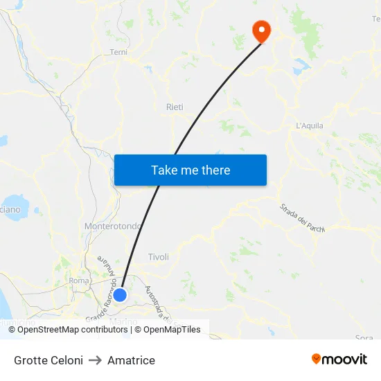 Grotte Celoni to Amatrice map