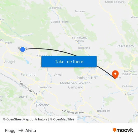 Fiuggi to Alvito map