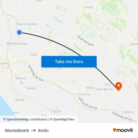 Montelibretti to Alvito map