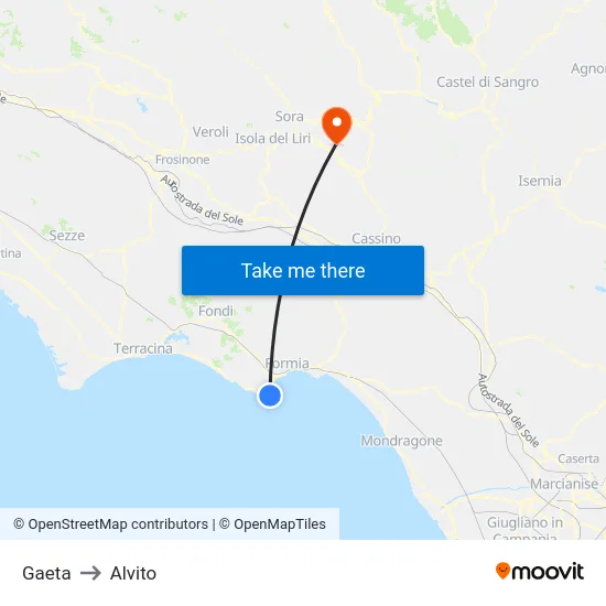 Gaeta to Alvito map