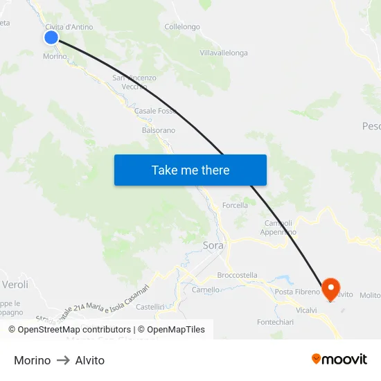 Morino to Alvito map