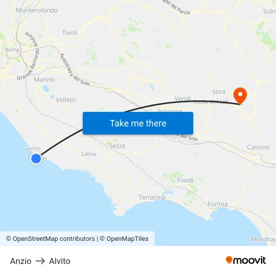 Anzio to Alvito map