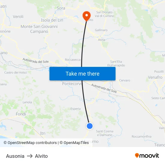 Ausonia to Alvito map