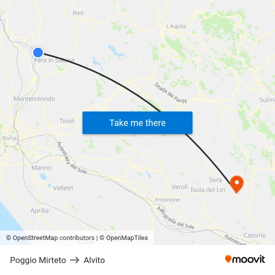 Poggio Mirteto to Alvito map