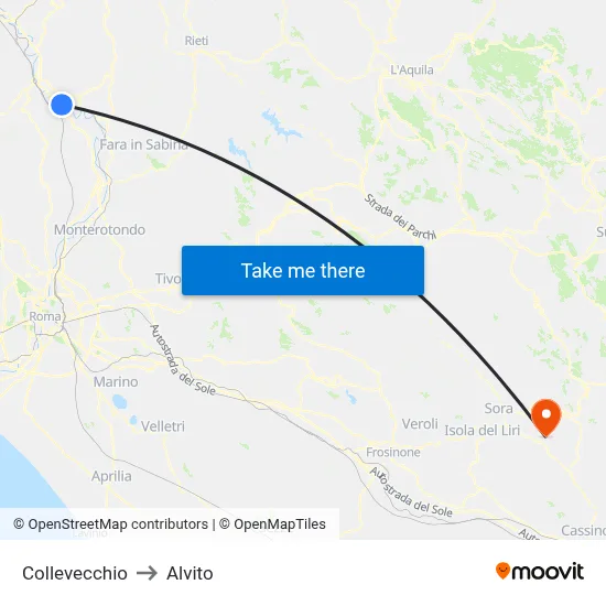 Collevecchio to Alvito map