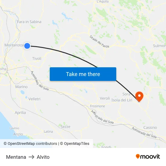 Mentana to Alvito map