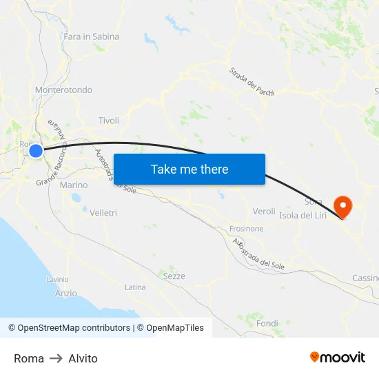 Roma to Alvito map