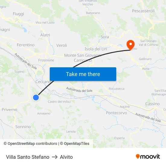 Villa Santo Stefano to Alvito map