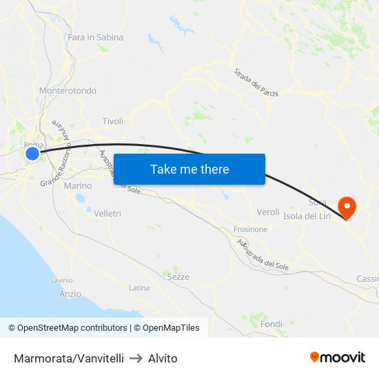 Marmorata/Vanvitelli to Alvito map