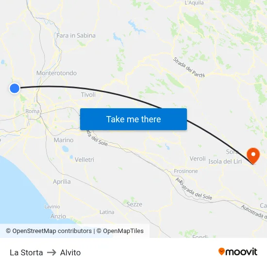 La Storta to Alvito map