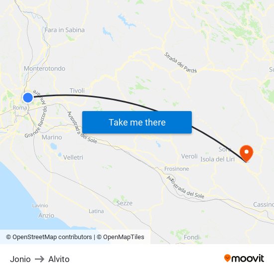 Jonio to Alvito map