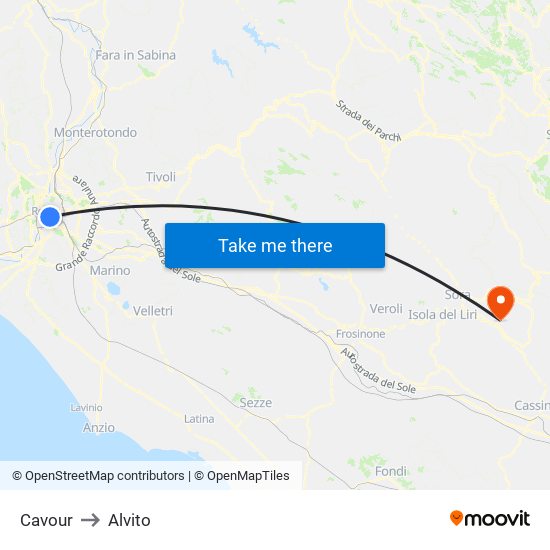 Cavour to Alvito map