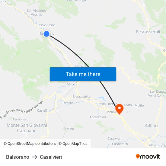 Balsorano to Casalvieri map