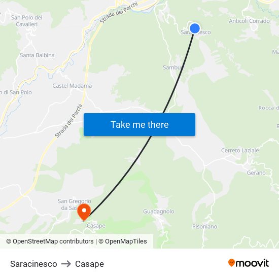 Saracinesco to Casape map