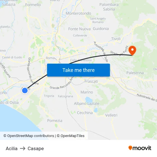 Acilia to Casape map