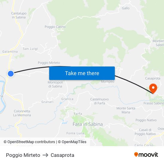 Poggio Mirteto to Casaprota map