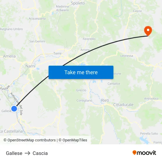 Gallese to Cascia map