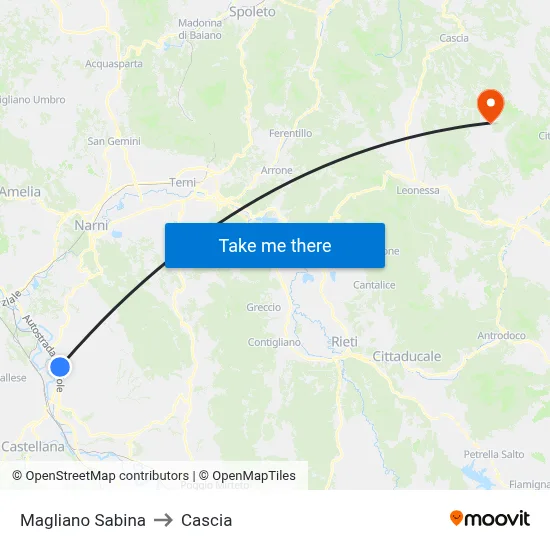 Magliano Sabina to Cascia map