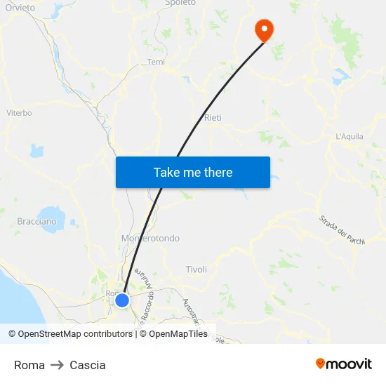 Rome to Cascia map