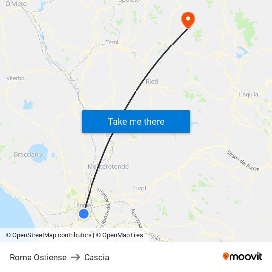 Roma Ostiense to Cascia map