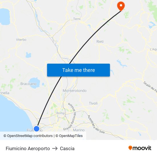 Fiumicino Aeroporto to Cascia map