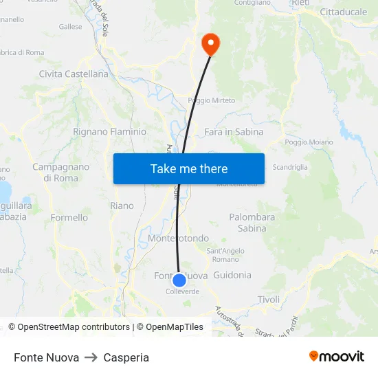 Fonte Nuova to Casperia map