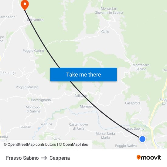 Frasso Sabino to Casperia map