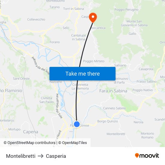 Montelibretti to Casperia map