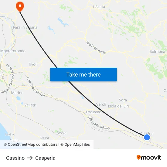 Cassino to Casperia map