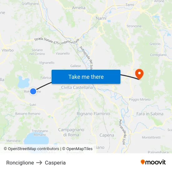 Ronciglione to Casperia map