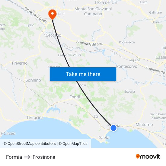 Formia to Frosinone map