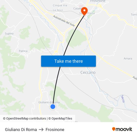 Giuliano Di Roma to Frosinone map