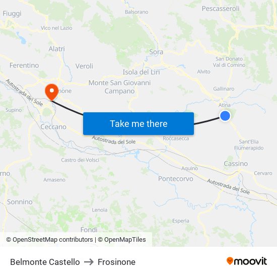 Belmonte Castello to Frosinone map