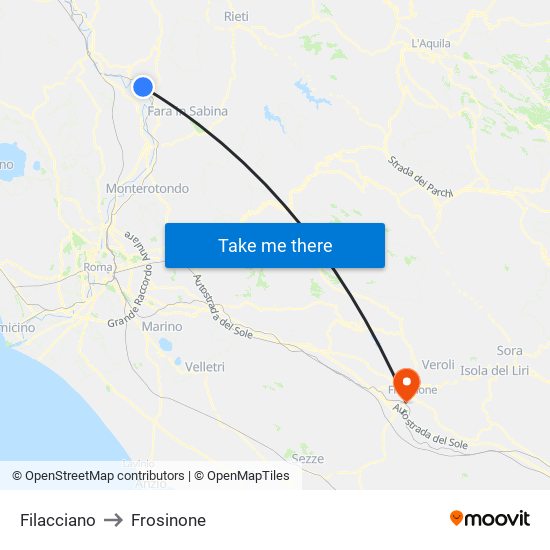 Filacciano to Frosinone map