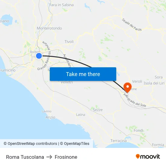 Roma Tuscolana to Frosinone map