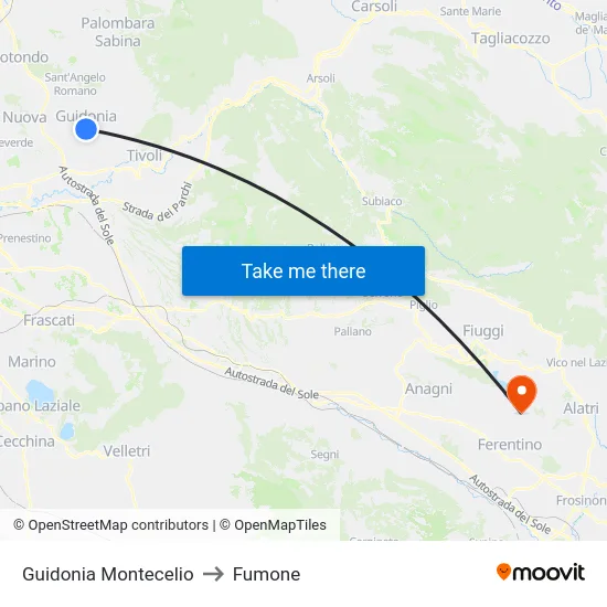 Guidonia Montecelio to Fumone map