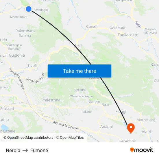 Nerola to Fumone map