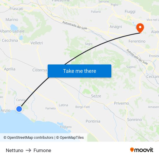 Nettuno to Fumone map