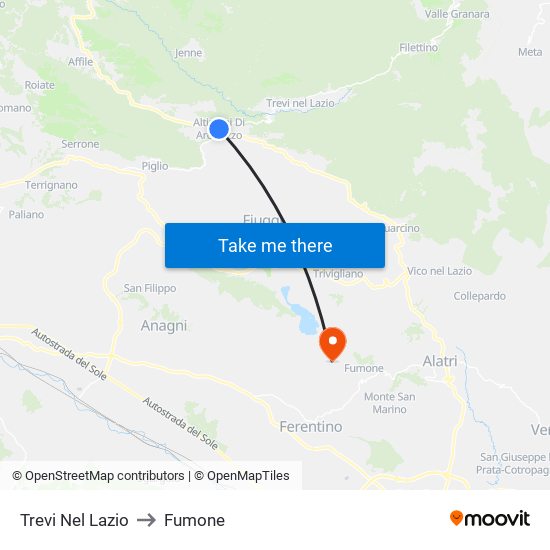 Trevi Nel Lazio to Fumone map