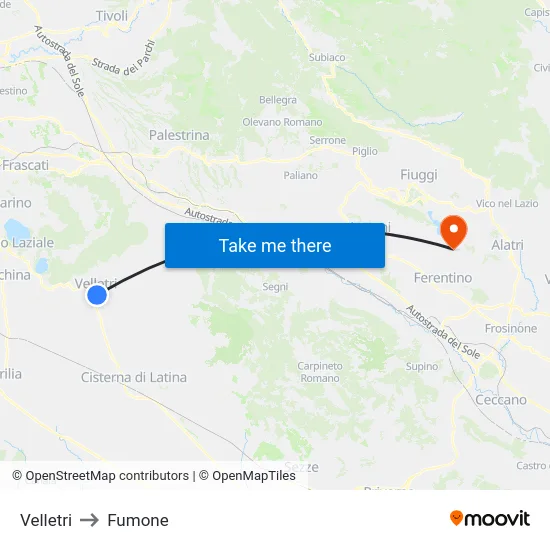 Velletri to Fumone map
