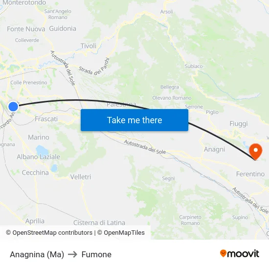 Anagnina (Ma) to Fumone map