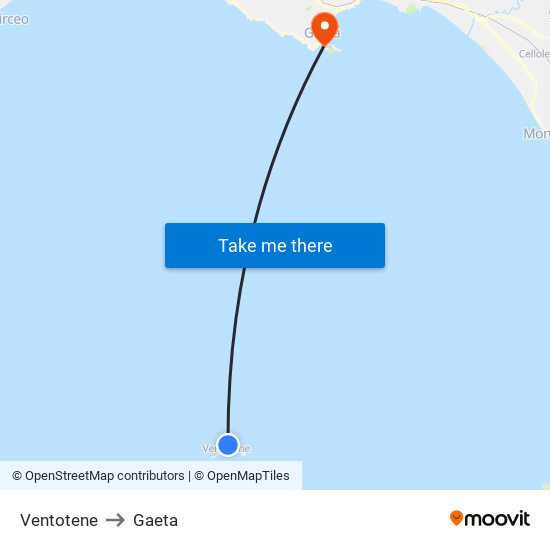 Ventotene to Gaeta map