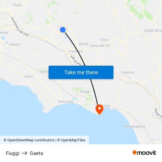 Fiuggi to Gaeta map
