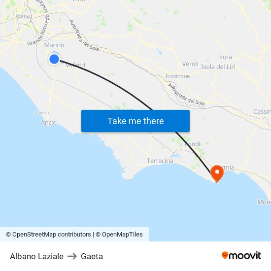 Albano Laziale to Gaeta map