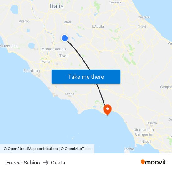 Frasso Sabino to Gaeta map