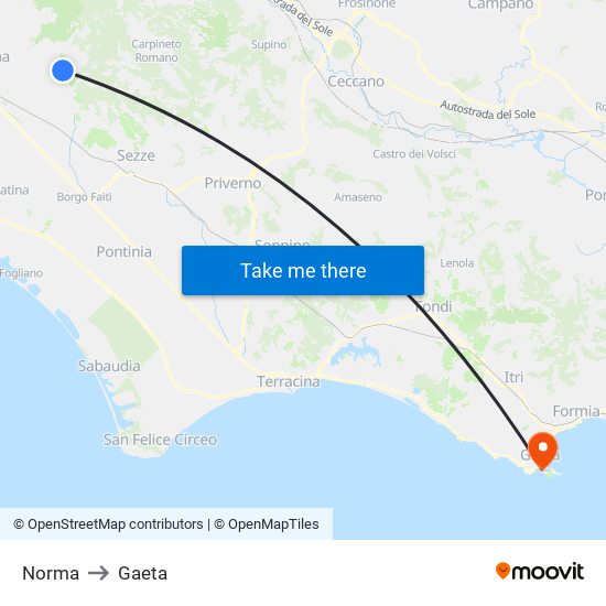 Norma to Gaeta map