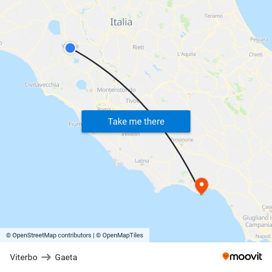 Viterbo to Gaeta map