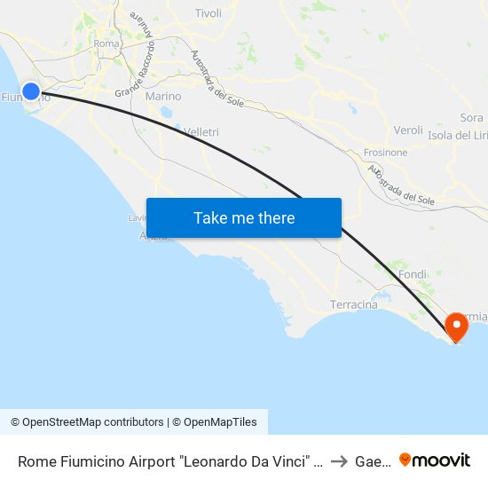 Rome Fiumicino Airport "Leonardo Da Vinci" (Fco) to Gaeta map