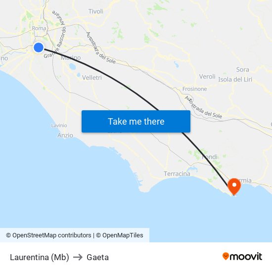 Laurentina (Mb) to Gaeta map